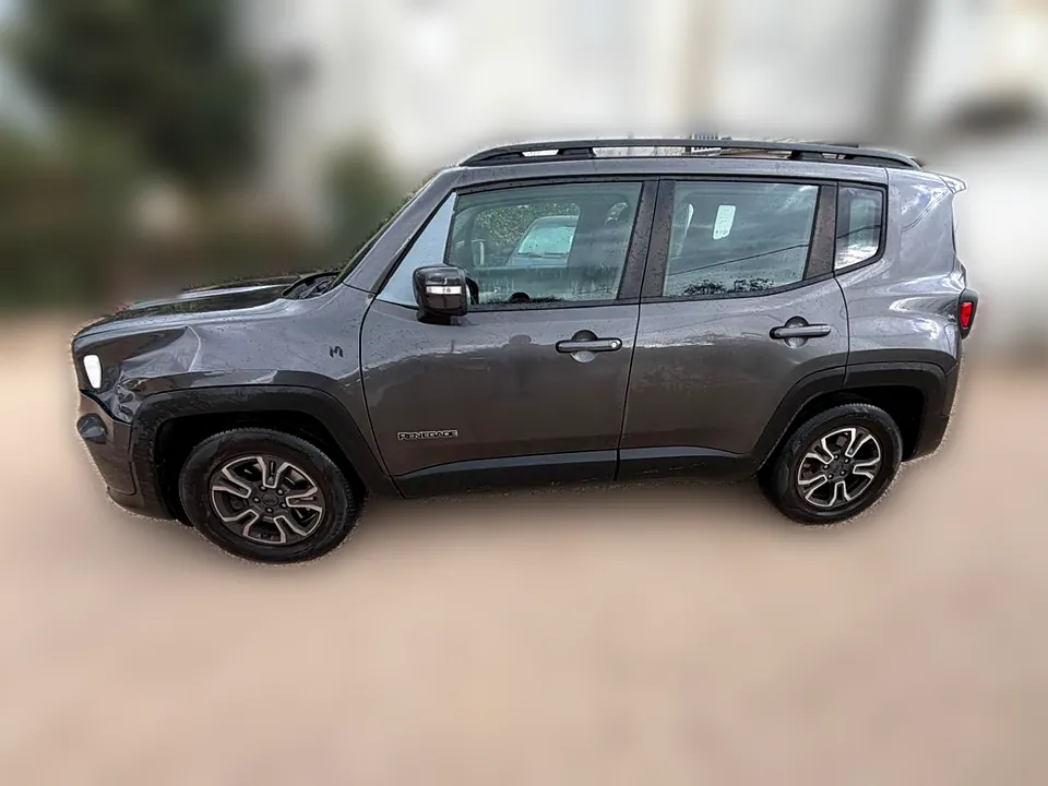 Jeep Renegade grigio scuro vista di lato, con le barre sul tetto, noleggio auto a Latina